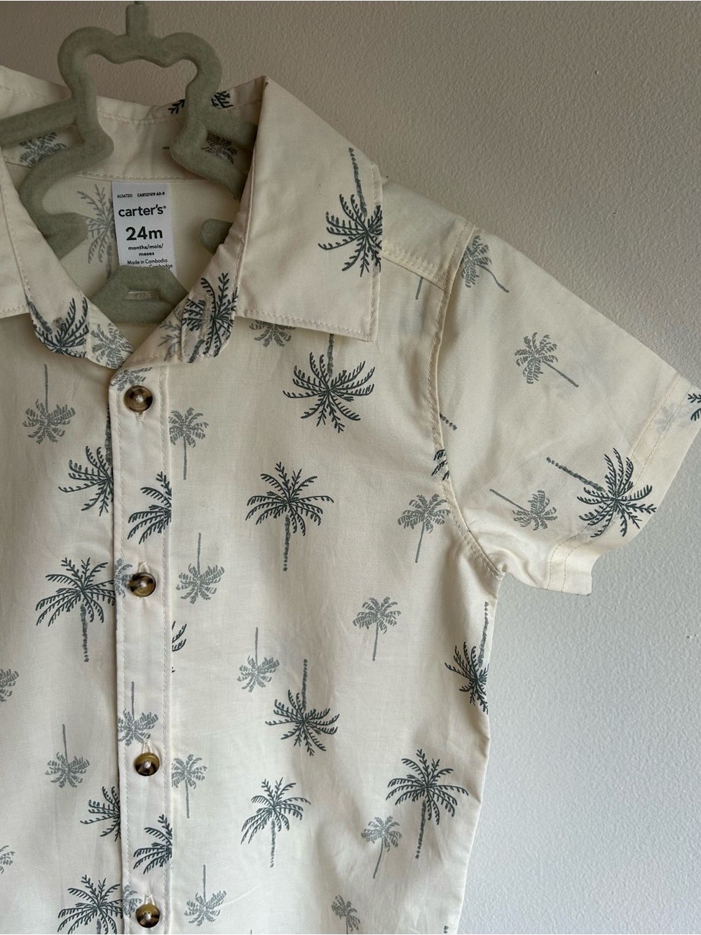 Carter's Cream Short-Sleeve Palm Tree Print Button Up With Shorts